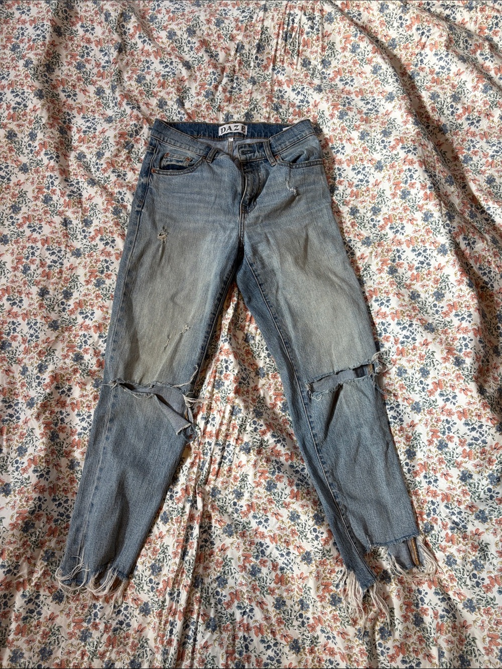 Light Blue Ripped Ankle Jeans